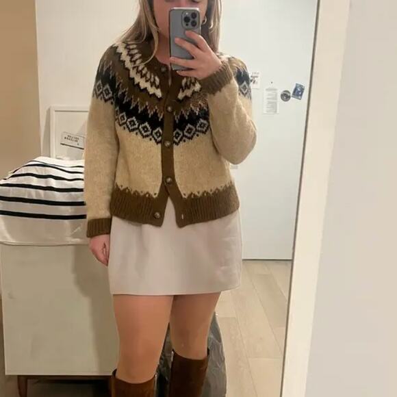 SOLD - Polo Ralph Lauren Fair Isle Cardigan Sweater SMALL Nordic Brown Designe - Picture 3 of 9